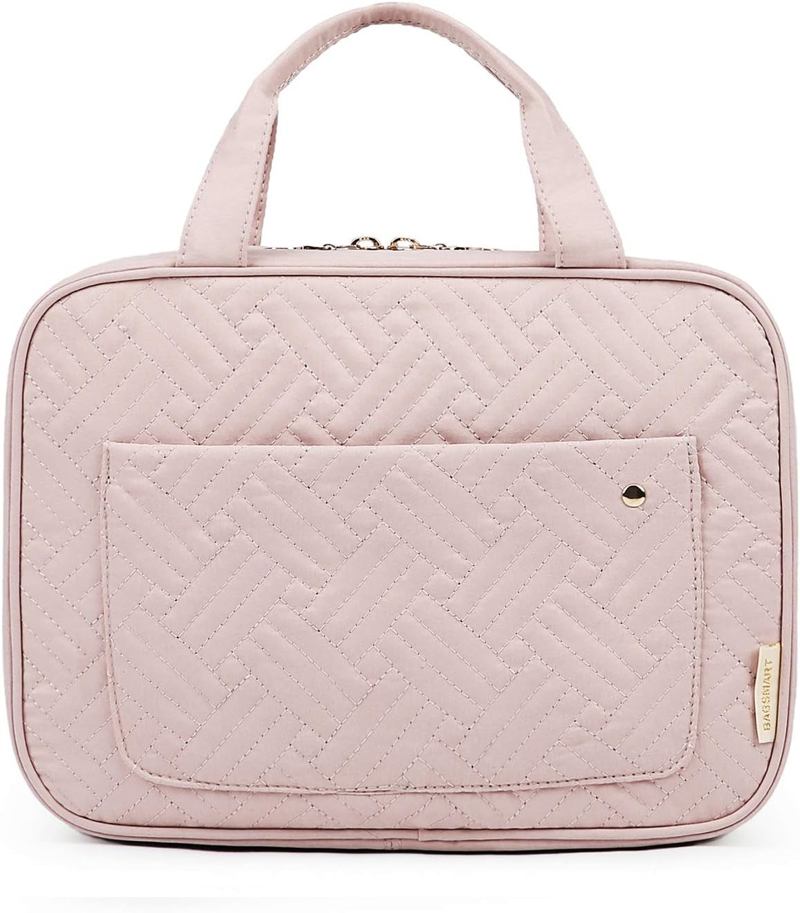 Stylish Pink Hanging Toiletry Bag - Large Capacity Makeup Organizer for Women, Perfect Travel Accessory for Full-Sized Containers