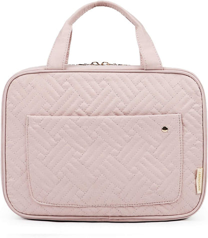 Stylish Pink Hanging Toiletry Bag - Large Capacity Makeup Organizer for Women, Perfect Travel Accessory for Full-Sized Containers
