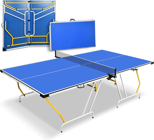 Table Tennis Table, Ping Pong Table W/Net, Foldable and Portable Ping Pong Set for Indoor Outdoor Use, Easy Assemble, Midsize, Blue