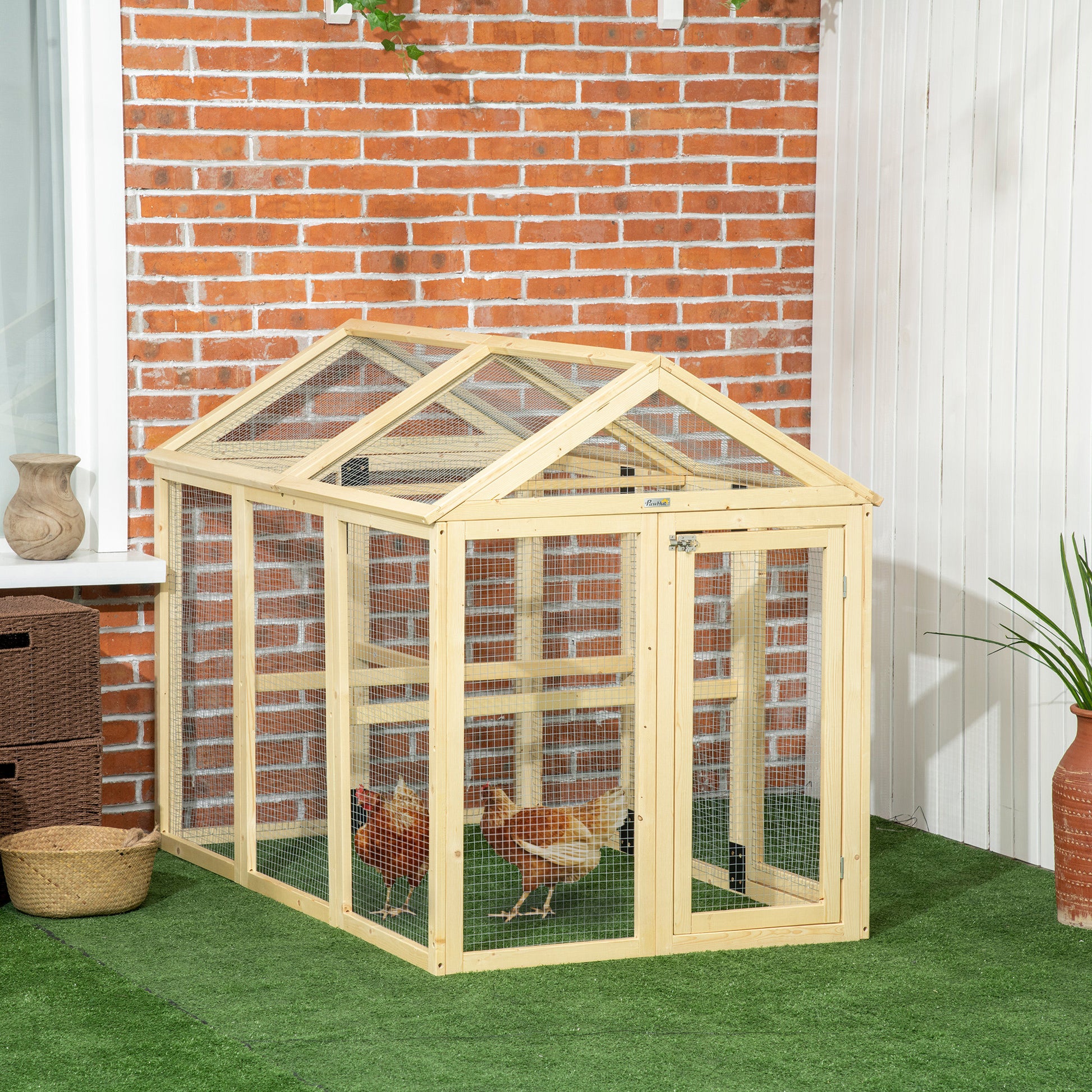 Large Chicken Run, Wooden Chicken Coop W/ Combinable Design-Natural Wood Finish