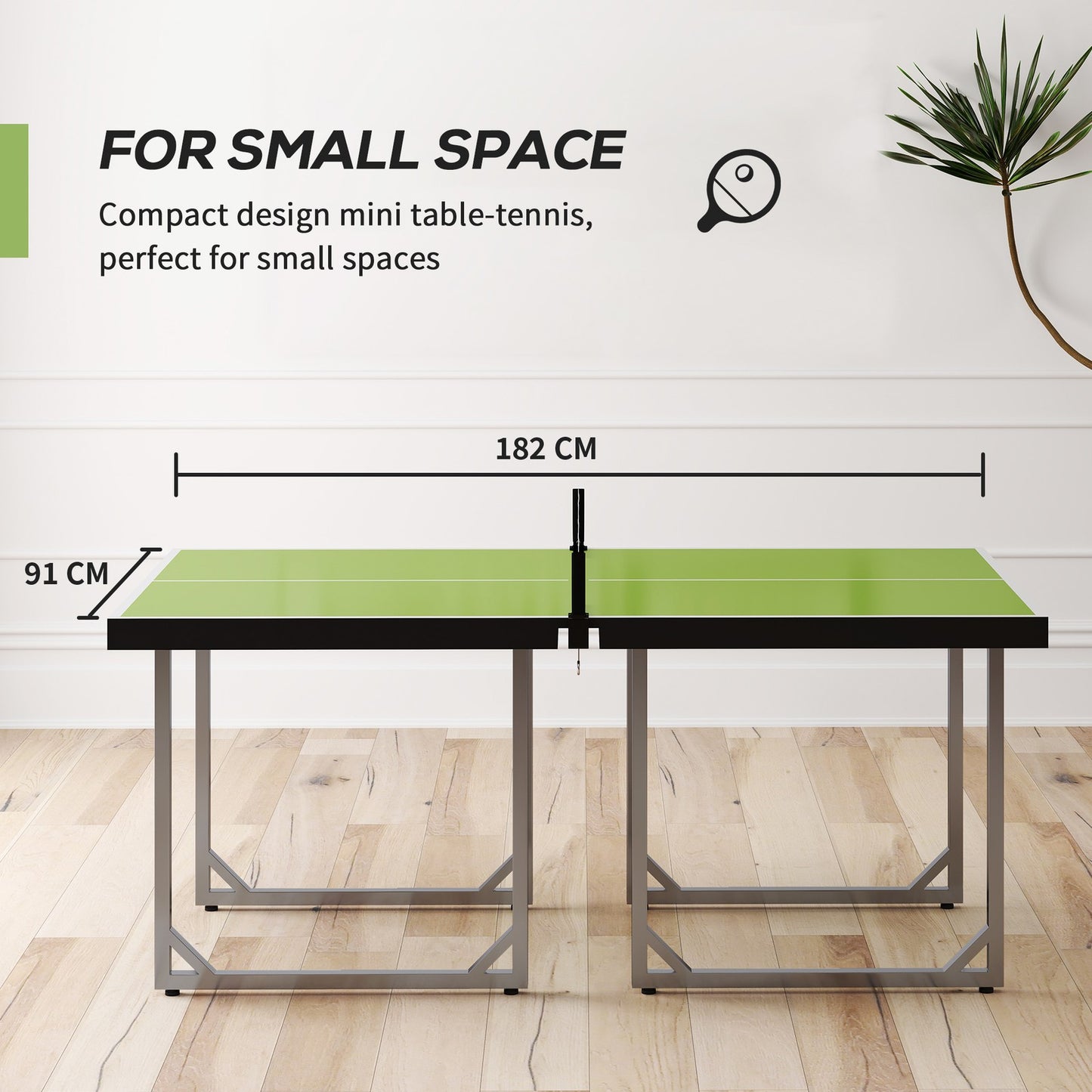Tennis Table Ping Pong Storage Foldable Mini with Net Steel 182Cm Indoor, Green