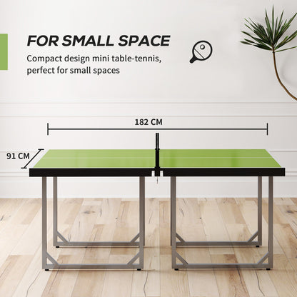 Tennis Table Ping Pong Storage Foldable Mini with Net Steel 182Cm Indoor, Green