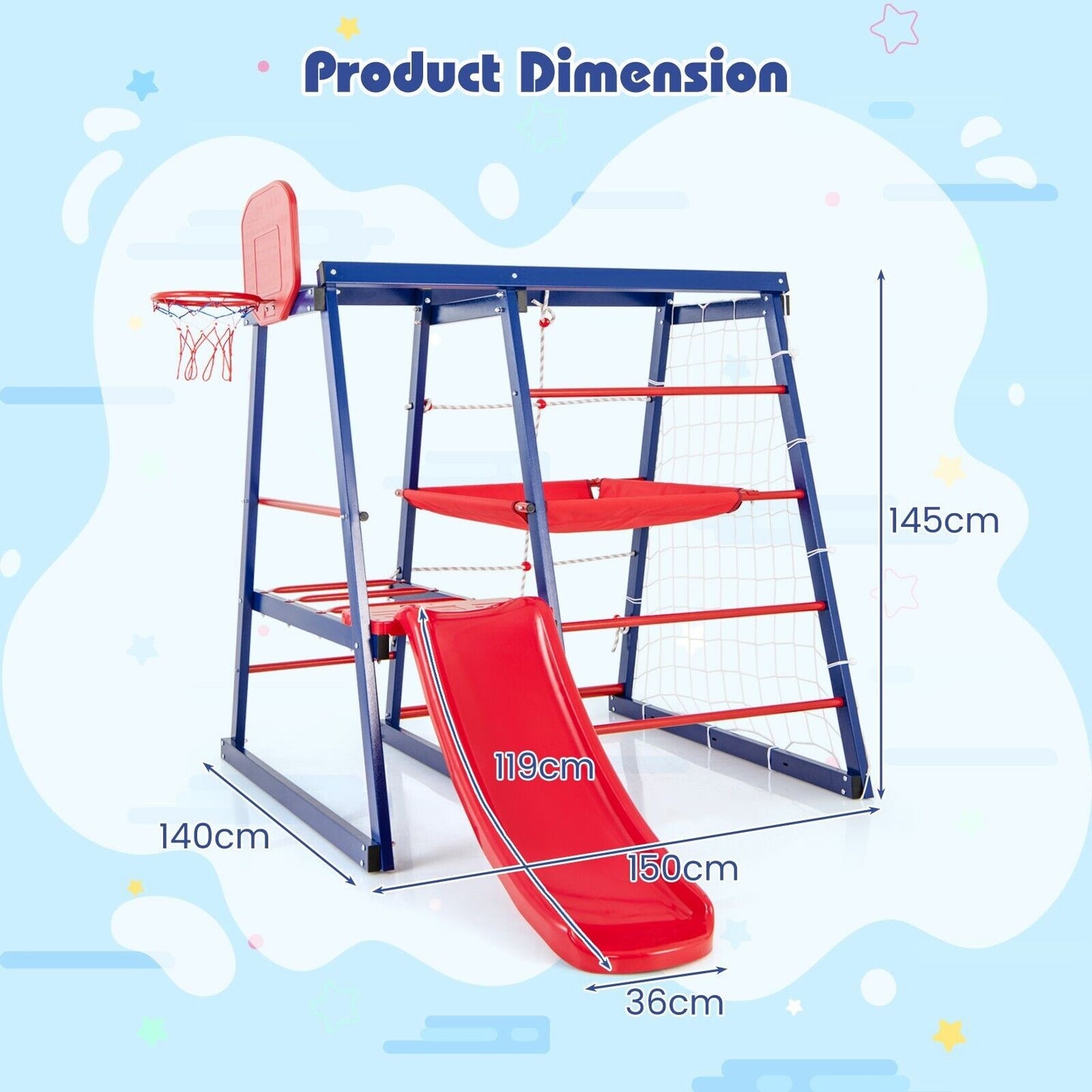 COSTWAY 7 in 1 Kids Climbing Toys Heavy Duty Metal Jungle Gym Set W/ Slide