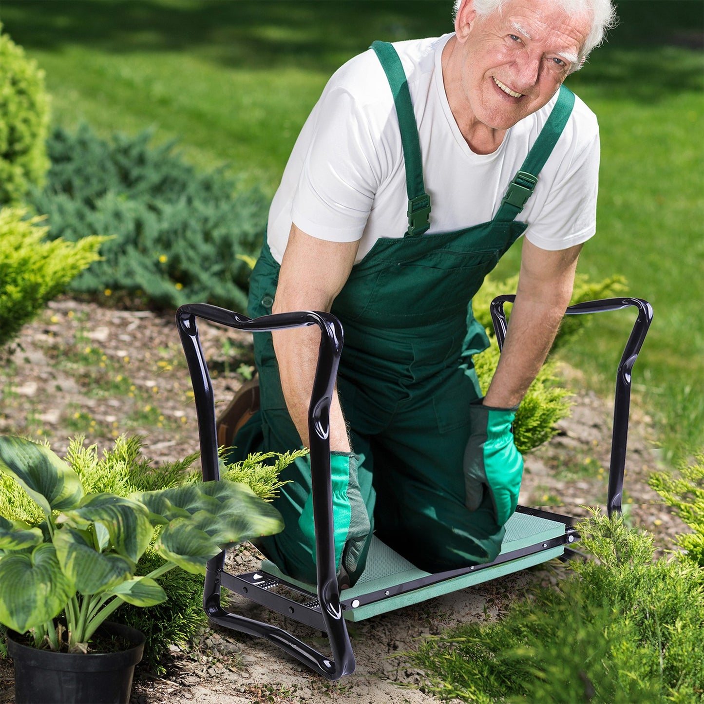 Garden Kneeler 2 in 1 Ergonomic Design Knee Pad Support Bench Foldable, Green