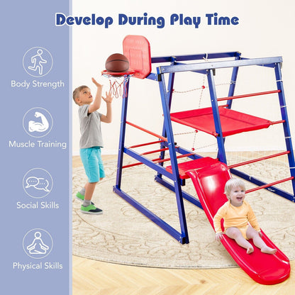 COSTWAY 7 in 1 Kids Climbing Toys Heavy Duty Metal Jungle Gym Set W/ Slide