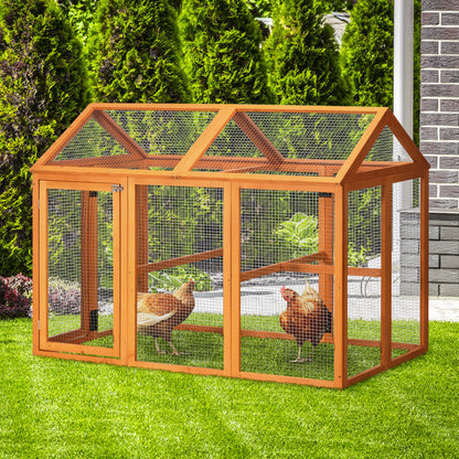 Large Chicken Run, Wooden Chicken Coop W/ Combinable Design-Natural Wood Finish