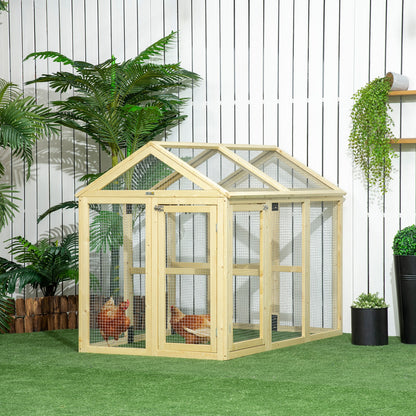 Large Chicken Run, Wooden Chicken Coop W/ Combinable Design-Natural Wood Finish
