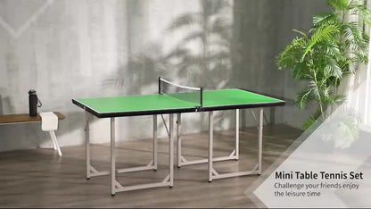 Tennis Table Ping Pong Storage Foldable Mini with Net Steel 182Cm Indoor, Green