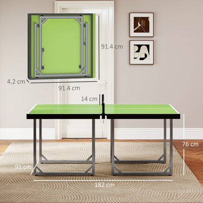Tennis Table Ping Pong Storage Foldable Mini with Net Steel 182Cm Indoor, Green