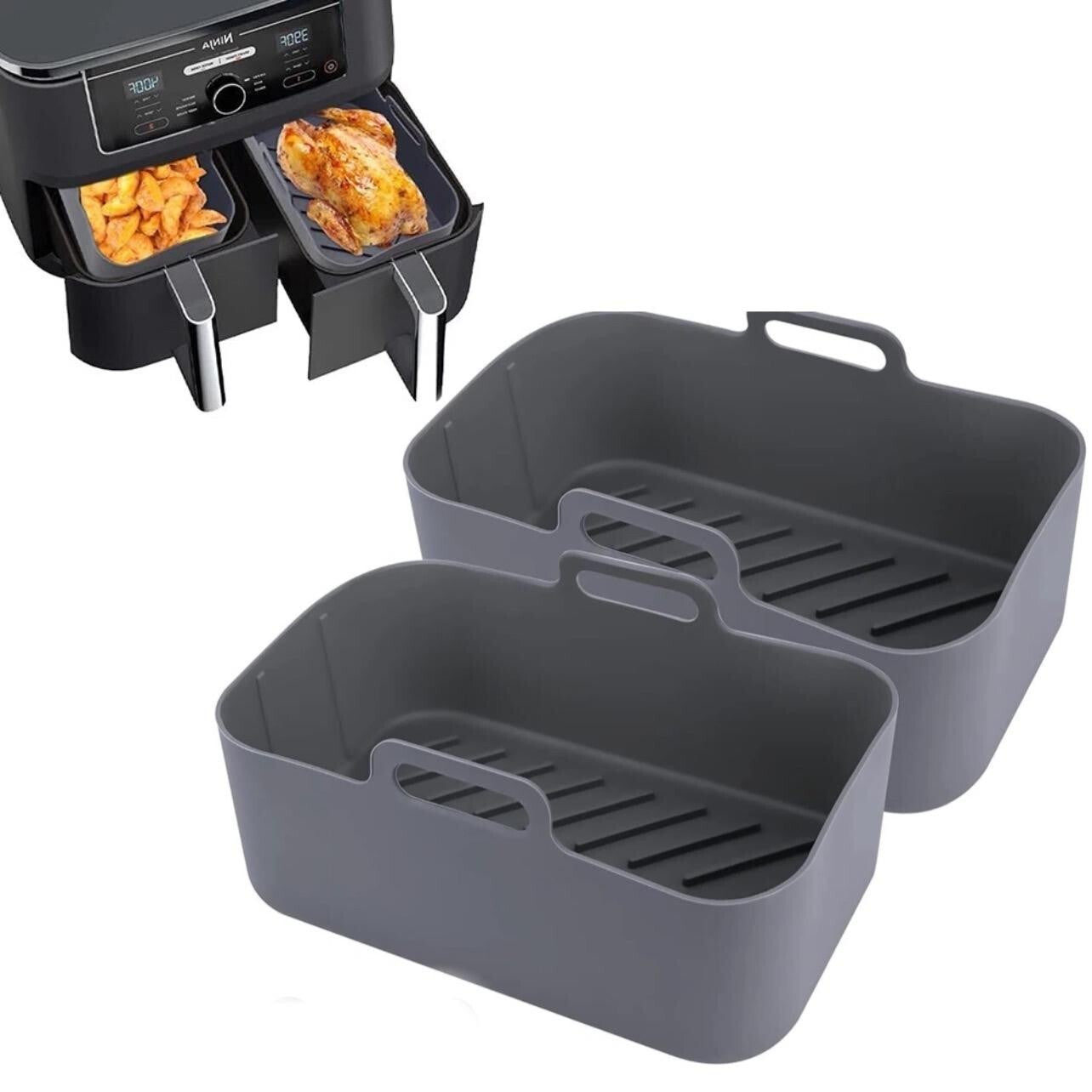 X2 Silicone Air Fryer Liners Ninja Premium Dual Reusable Non-Stick Basket Insert
