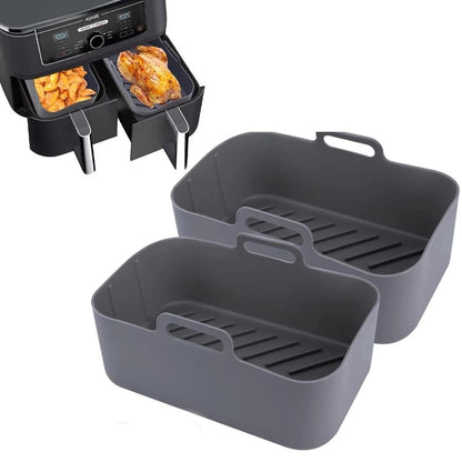 X2 Silicone Air Fryer Liners Ninja Premium Dual Reusable Non-Stick Basket Insert