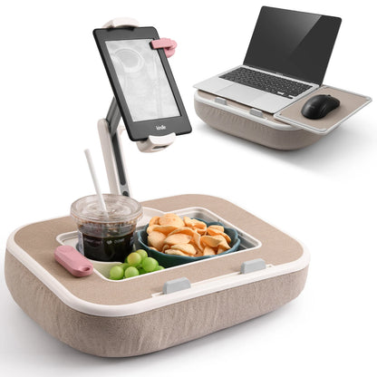 Tablet Pillow Stand Ipad Laptop Kindle Holder with Snack Bowl for Bed Couch Recliner 360°Rotate Clip Fits for 4.7-13"Inches