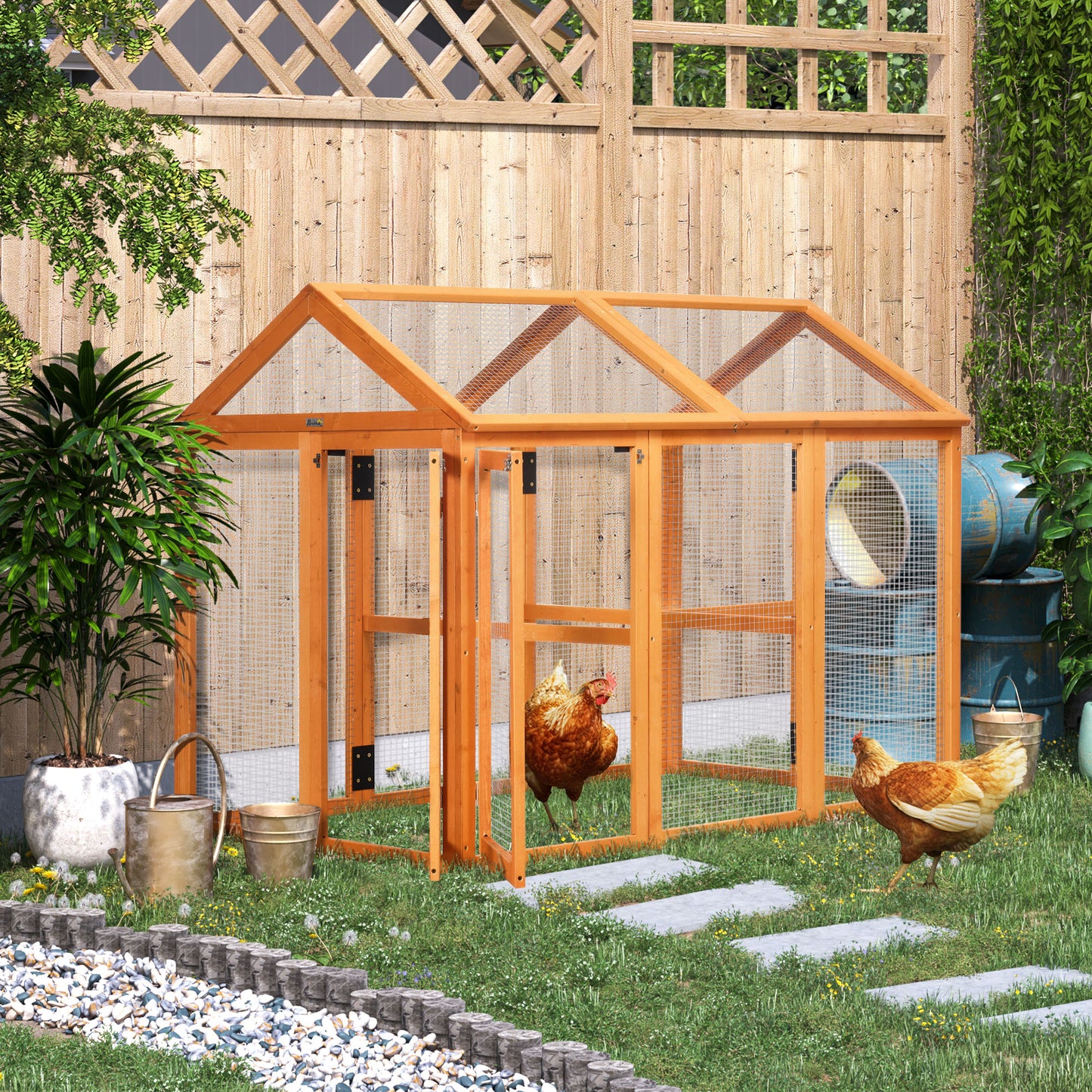 Large Chicken Run, Wooden Chicken Coop W/ Combinable Design-Natural Wood Finish