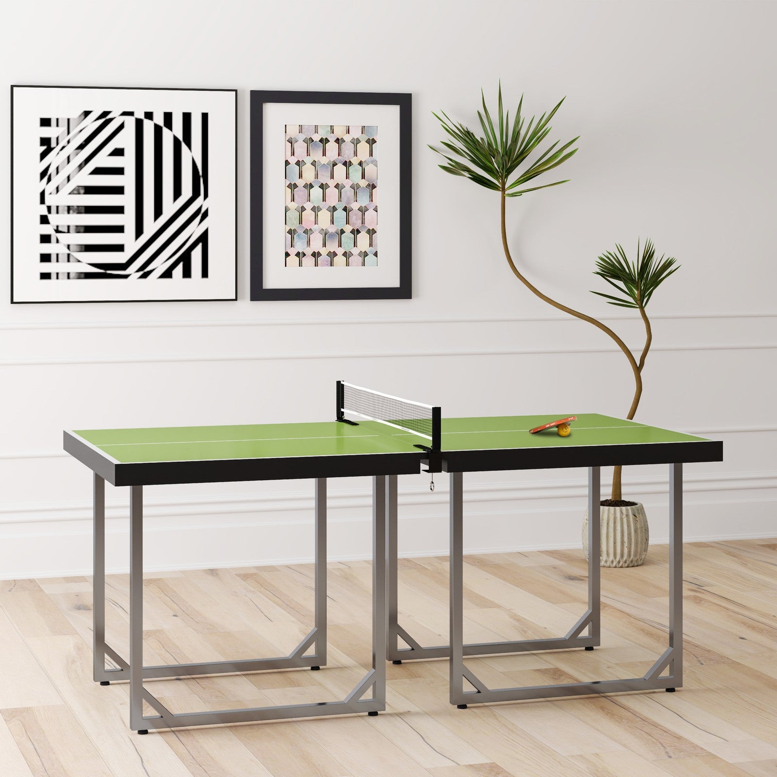 Tennis Table Ping Pong Storage Foldable Mini with Net Steel 182Cm Indoor, Green