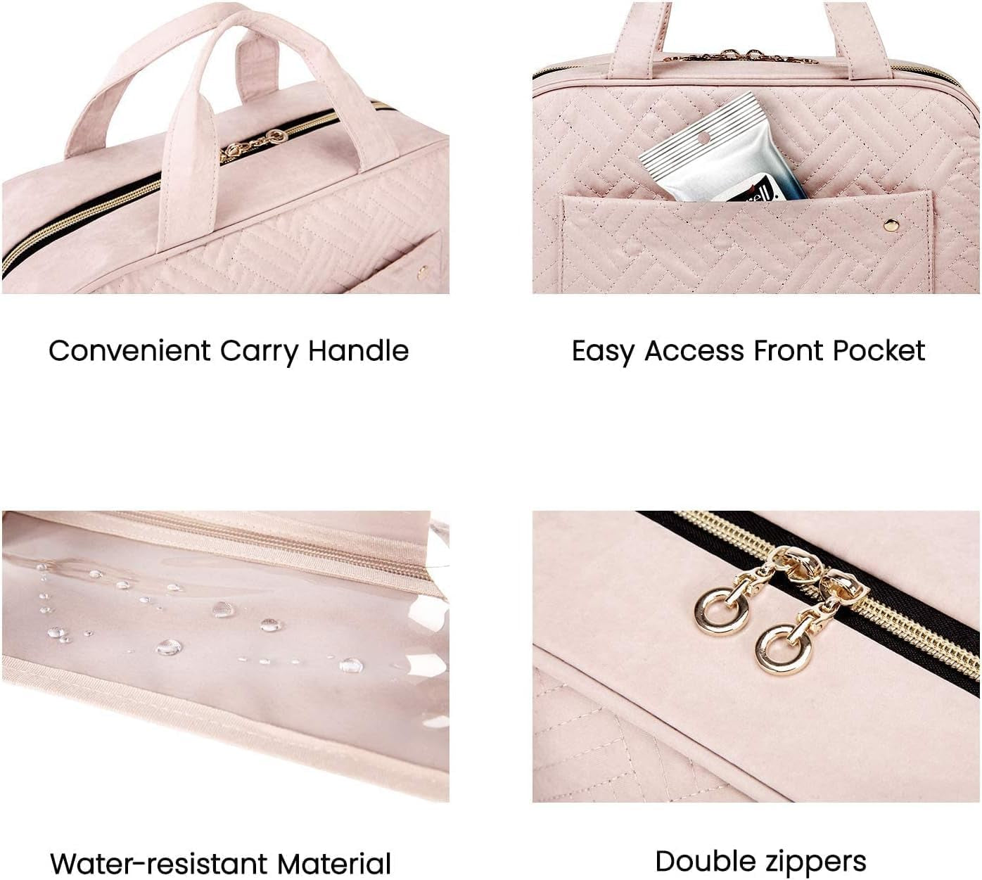 Stylish Pink Hanging Toiletry Bag - Large Capacity Makeup Organizer for Women, Perfect Travel Accessory for Full-Sized Containers