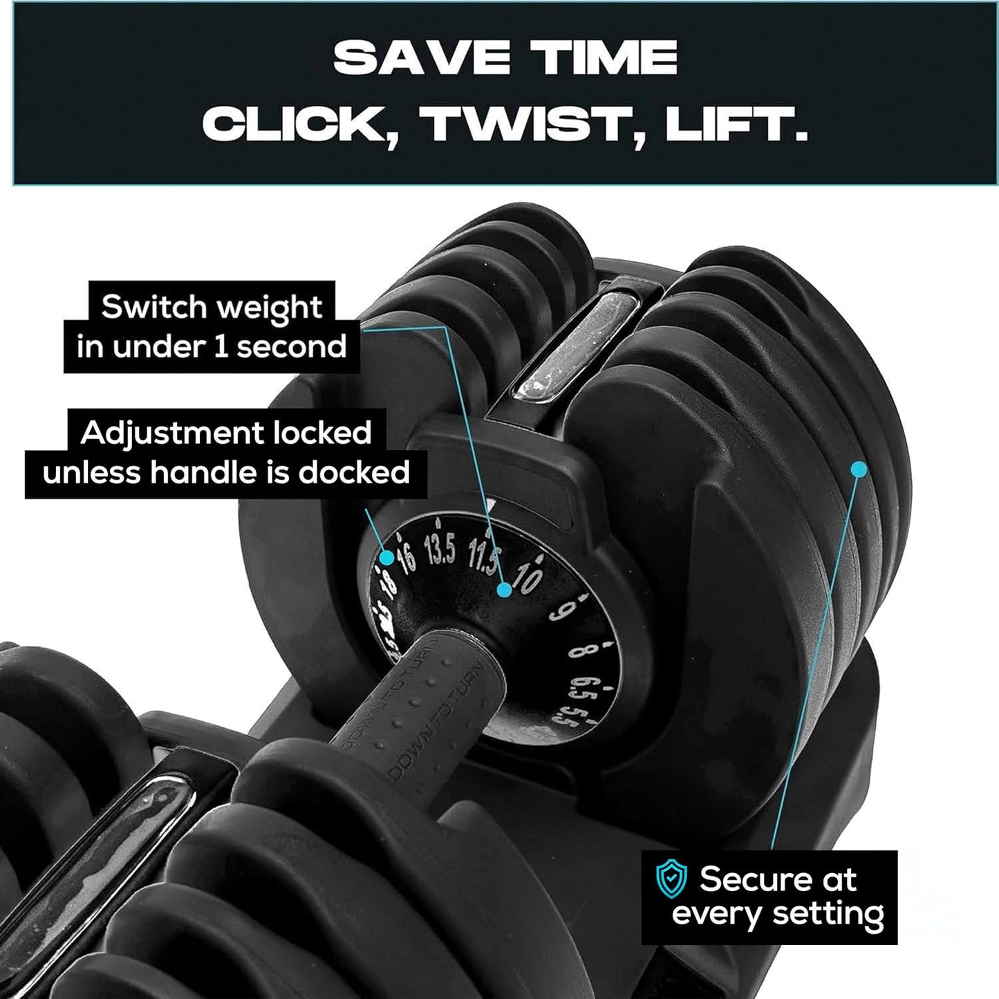 15-In-1 Adjustable Dumbbells 24Kg Pair, Quick Change Weights, Space Saving Home Gym Set, Secure Locking System, Non Slip Grip, Includes Storage Dock