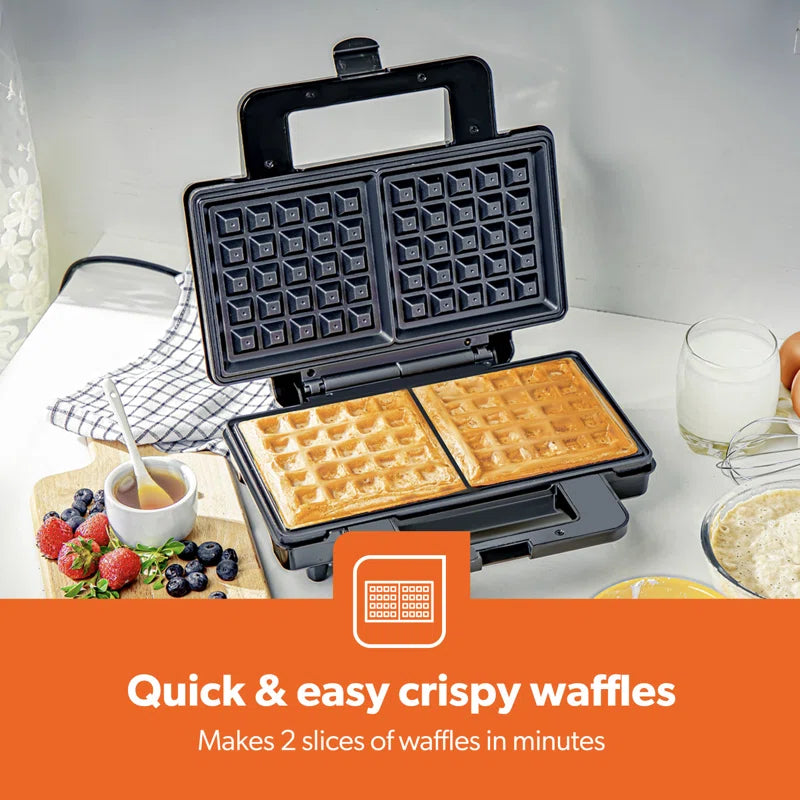 1000W Deep Fill Waffle Maker 2 Slice Non-Stick Electric Belgian Waffle Iron