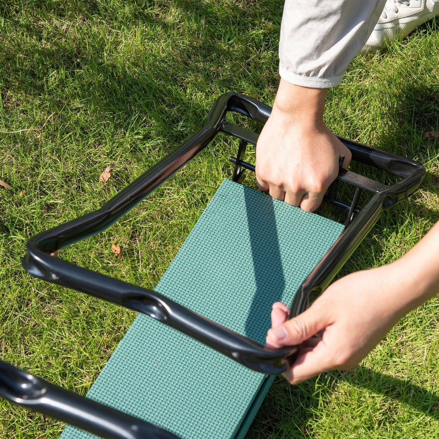 Garden Kneeler 2 in 1 Ergonomic Design Knee Pad Support Bench Foldable, Green