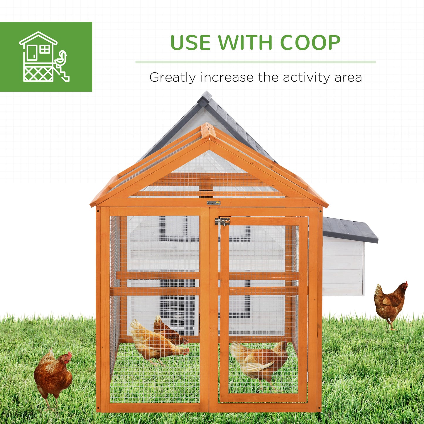 Large Chicken Run, Wooden Chicken Coop W/ Combinable Design-Natural Wood Finish