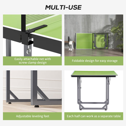 Tennis Table Ping Pong Storage Foldable Mini with Net Steel 182Cm Indoor, Green