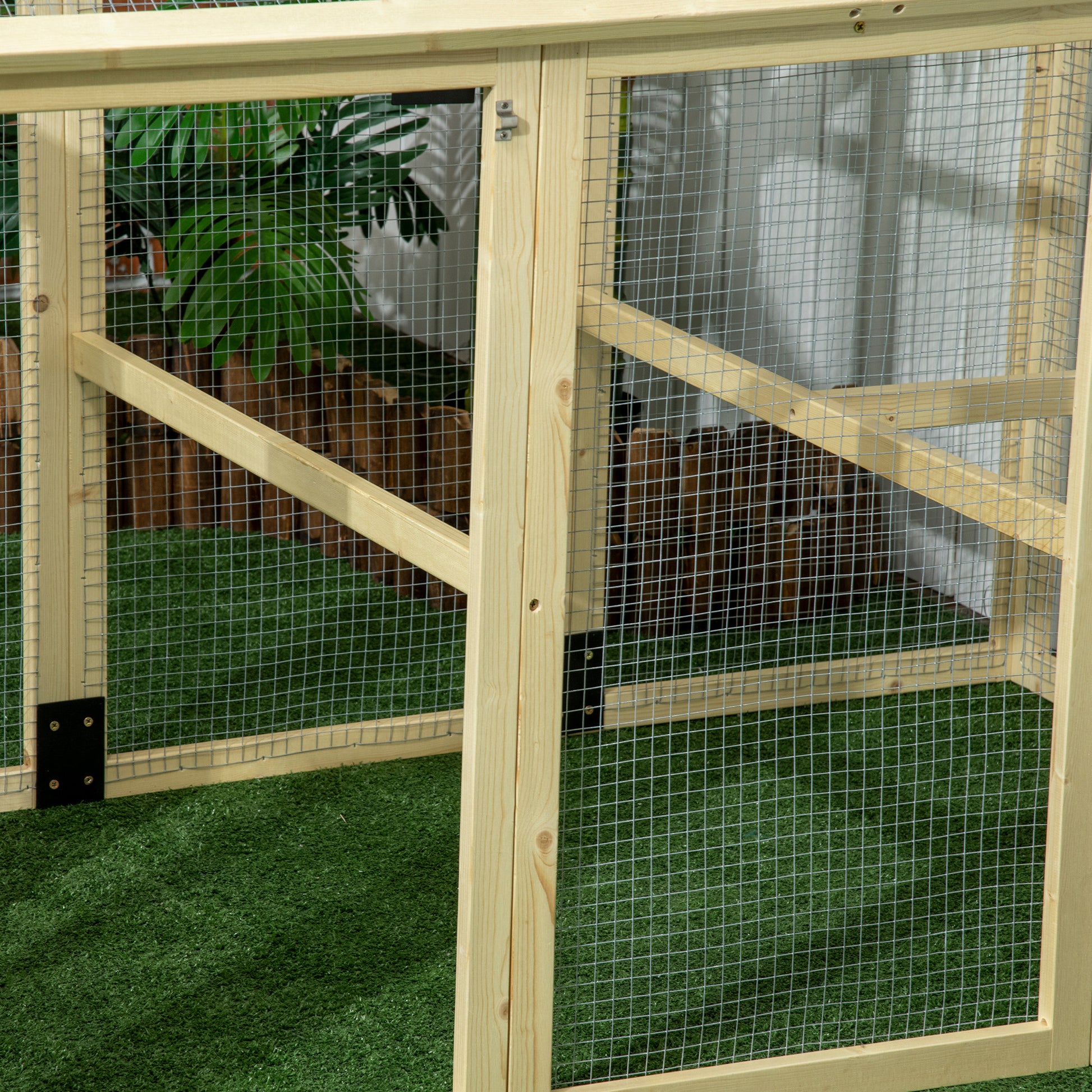 Large Chicken Run, Wooden Chicken Coop W/ Combinable Design-Natural Wood Finish