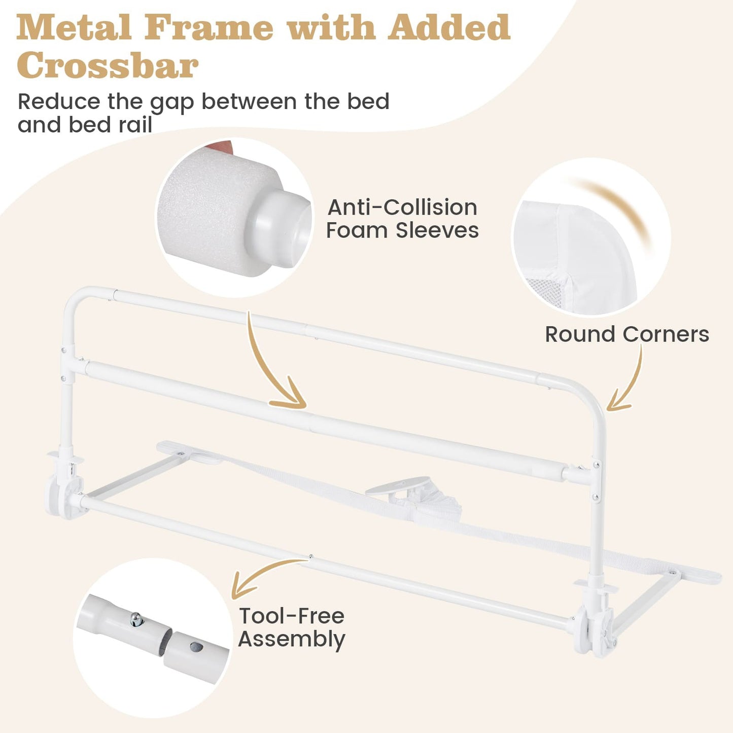 COSTWAY Toddlers Bed Rail Guard 100Cm Foldable Baby Bed Rail-White SVE10047WHBS