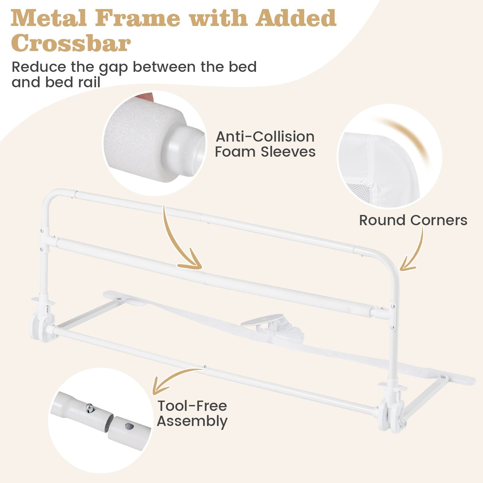 COSTWAY Toddlers Bed Rail Guard 100Cm Foldable Baby Bed Rail-White SVE10047WHBS
