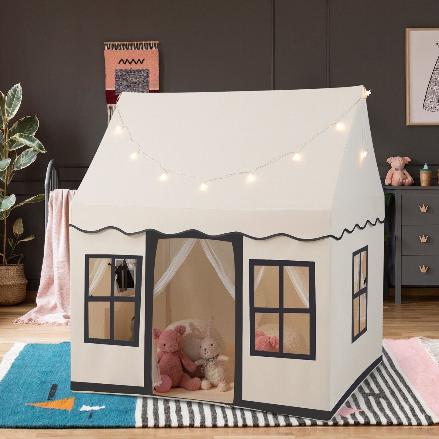 Kids Play Tent Indoor Kids Playhouse with Star Lights Toddler Castle Play Tent