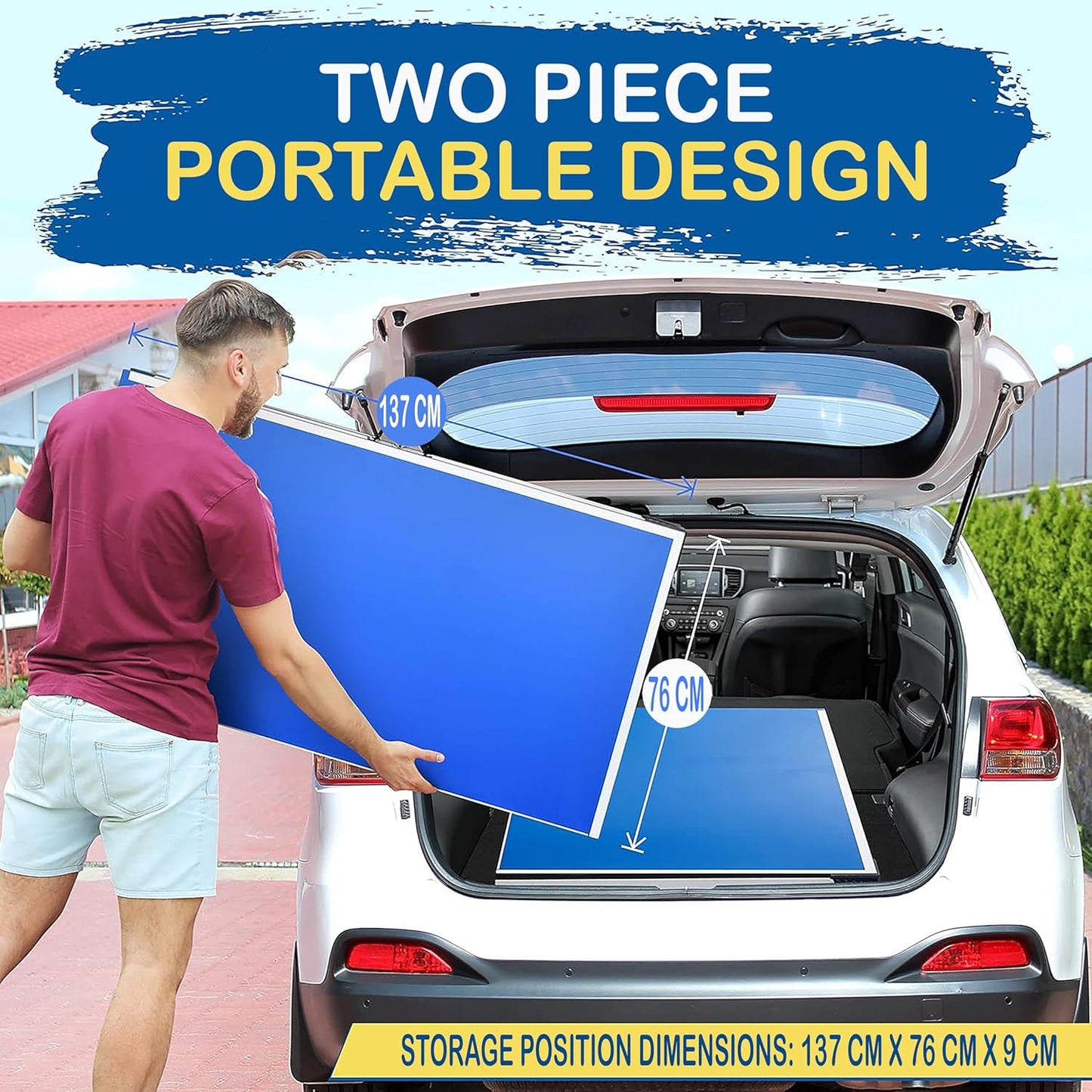 Table Tennis Table, Ping Pong Table W/Net, Foldable and Portable Ping Pong Set for Indoor Outdoor Use, Easy Assemble, Midsize, Blue