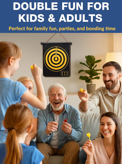 Magnetic Dart Board for Kids, Indoor Outdoor Dart Games with 12Pcs Magnetic Darts, Rollup Double Sided Board Game Set for Gifts