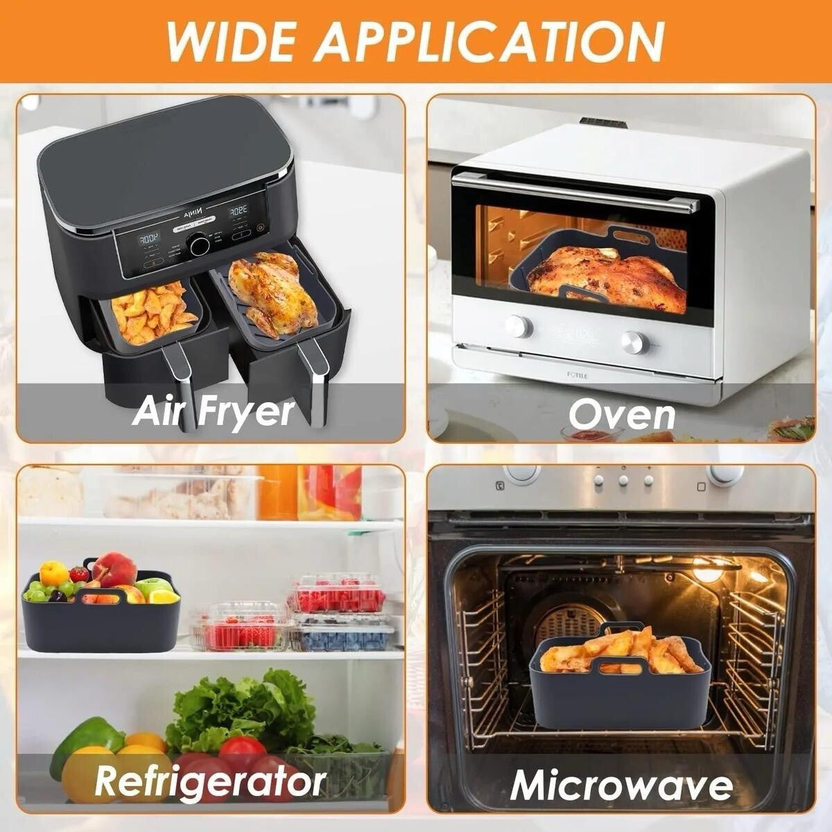 X2 Silicone Air Fryer Liners Ninja Premium Dual Reusable Non-Stick Basket Insert