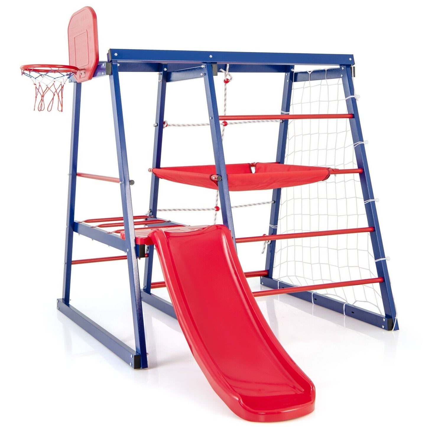 COSTWAY 7 in 1 Kids Climbing Toys Heavy Duty Metal Jungle Gym Set W/ Slide