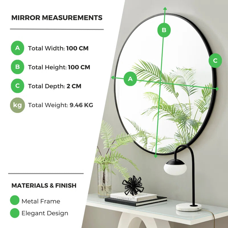 Alcantera round Metal Frame Wall Mirror Simple and Elegant Modern Design