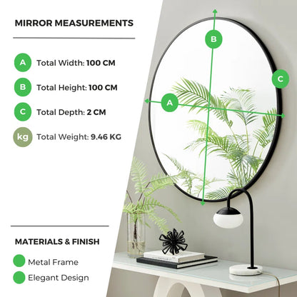 Alcantera round Metal Frame Wall Mirror Simple and Elegant Modern Design