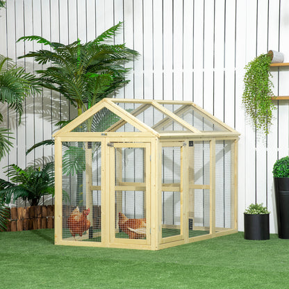 Large Chicken Run, Wooden Chicken Coop W/ Combinable Design-Natural Wood Finish
