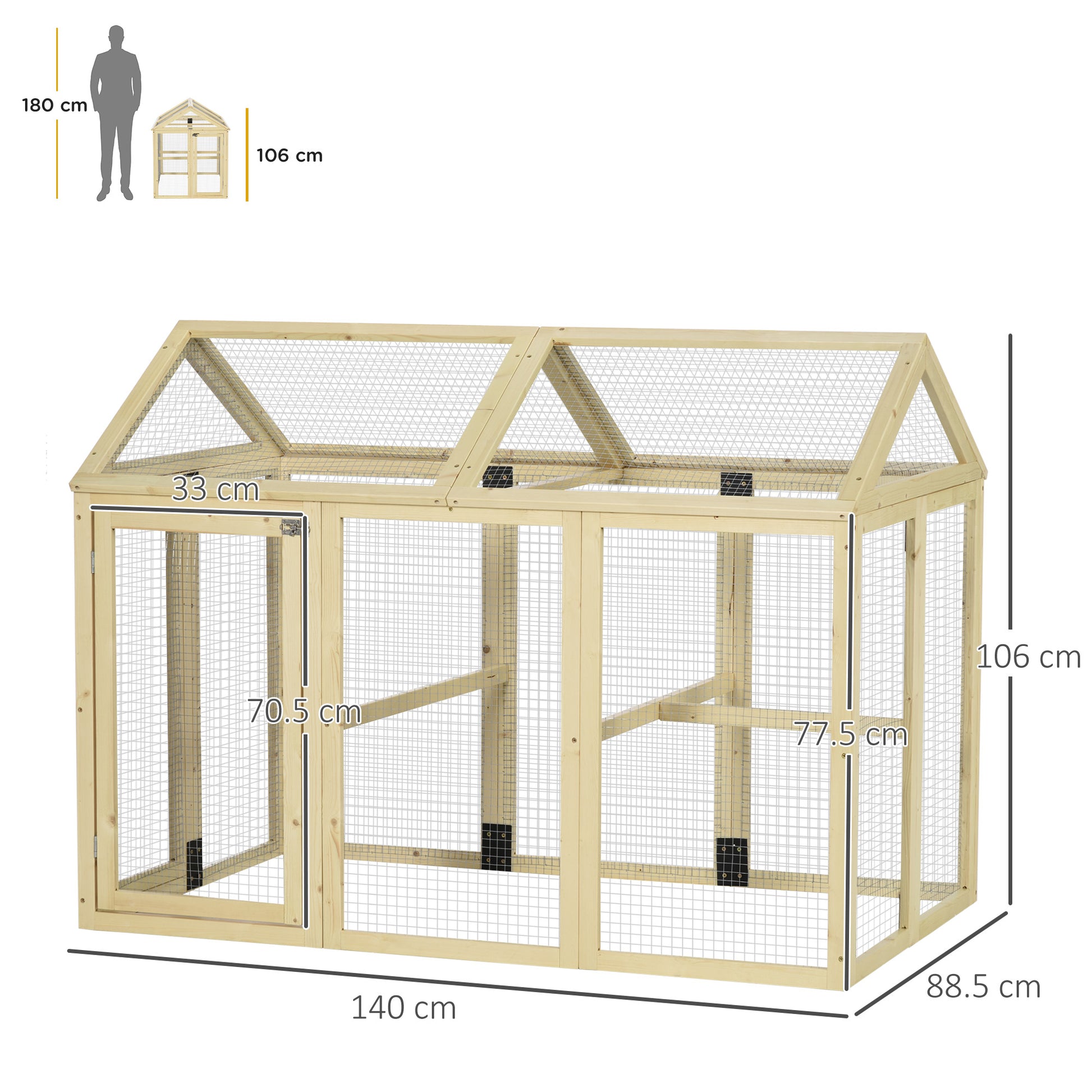 Large Chicken Run, Wooden Chicken Coop W/ Combinable Design-Natural Wood Finish