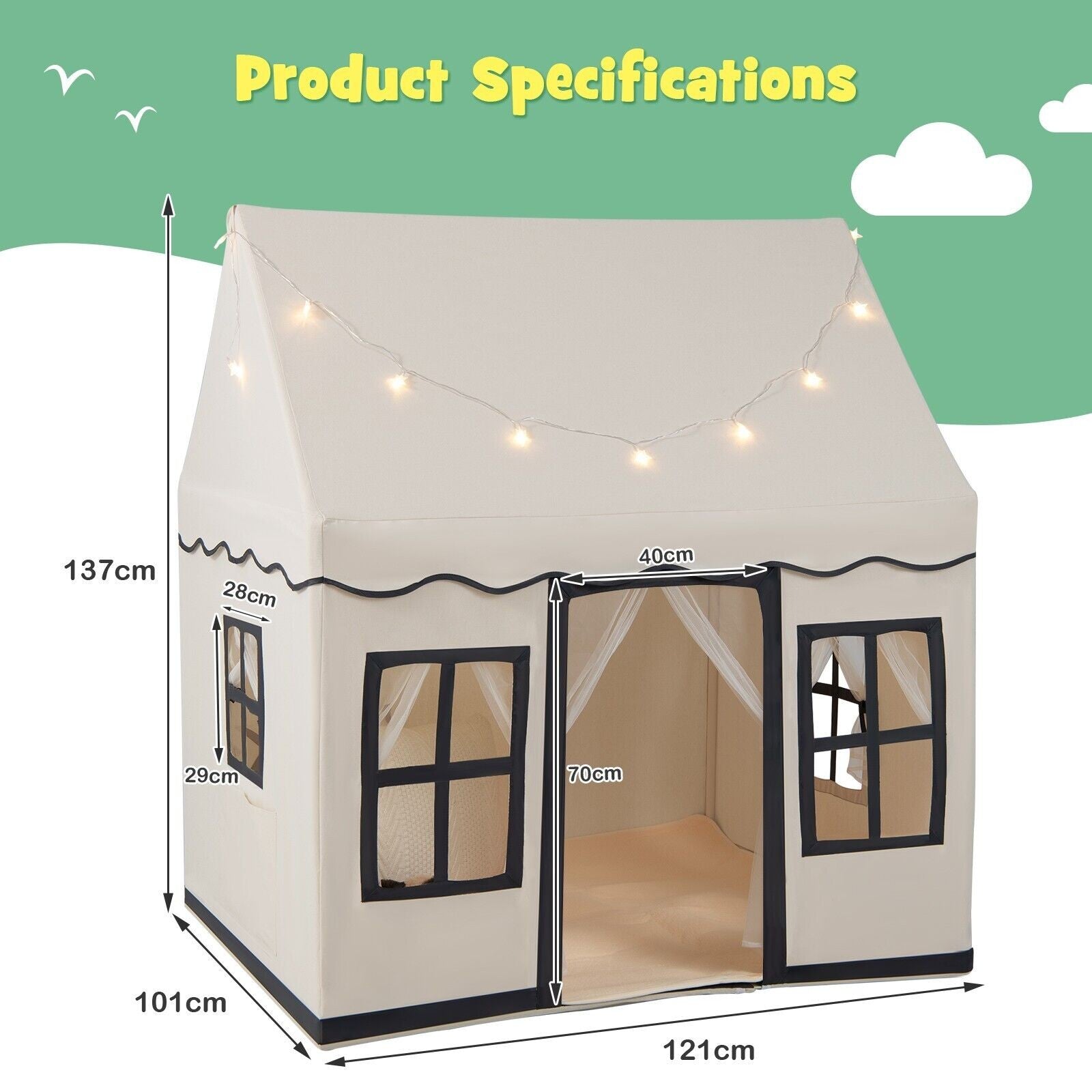 Kids Play Tent Indoor Kids Playhouse with Star Lights Toddler Castle Play Tent