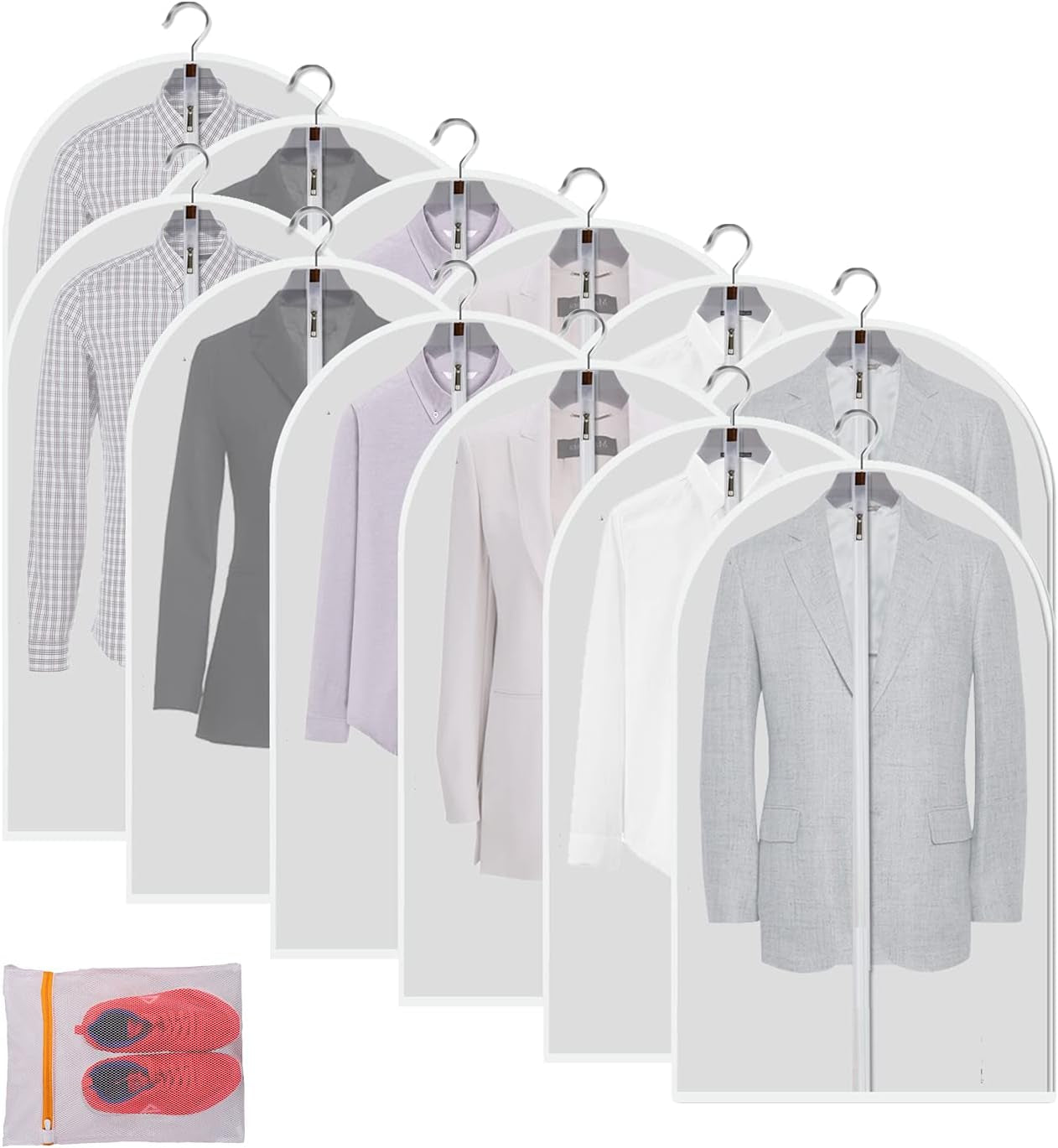 Clear Garment Bags Hanging Clothes Bags (Set of 12) for Closet Storage Plastic Bag with Zipper for Suit Dress Coat Travel Laundry Wardrobe Closet Garment Dust Cover Bags 24'' X 40'' 12 Pack