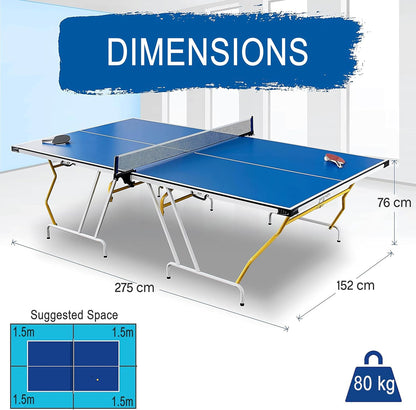 Table Tennis Table, Ping Pong Table W/Net, Foldable and Portable Ping Pong Set for Indoor Outdoor Use, Easy Assemble, Midsize, Blue