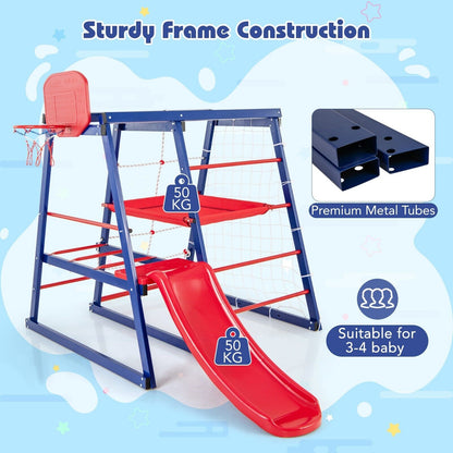 COSTWAY 7 in 1 Kids Climbing Toys Heavy Duty Metal Jungle Gym Set W/ Slide