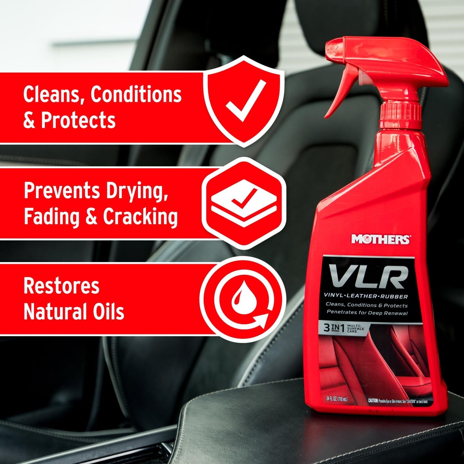 Mother'S 6524 VLR Vinyl Leather Rubber, 24 Ounces | Cleans, Conditions & Protects in One Step, Ph Balanced, Neatsfoot Oil & Lanolin to Protect against Drying, Fading & Cracking