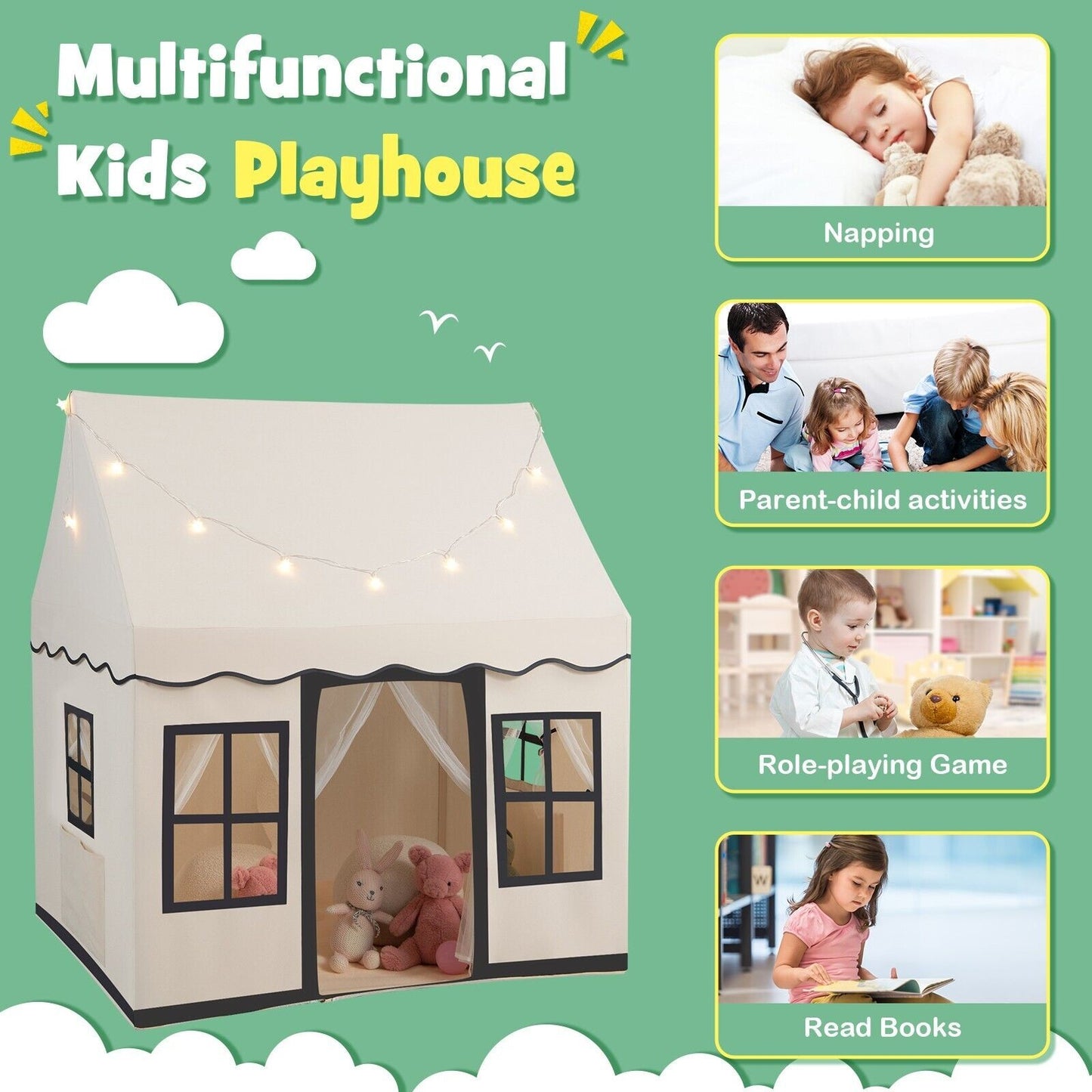 Kids Play Tent Indoor Kids Playhouse with Star Lights Toddler Castle Play Tent
