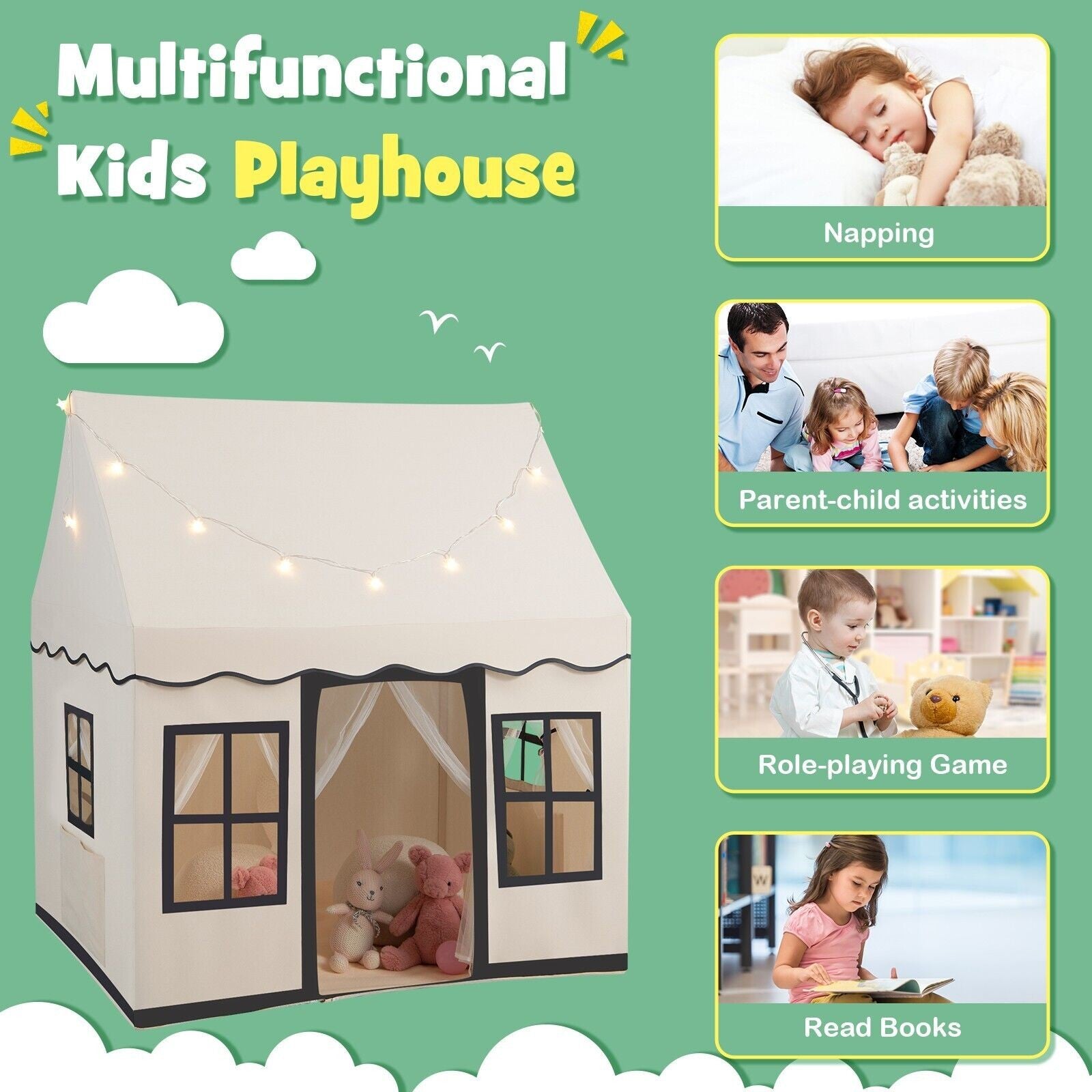 Kids Play Tent Indoor Kids Playhouse with Star Lights Toddler Castle Play Tent