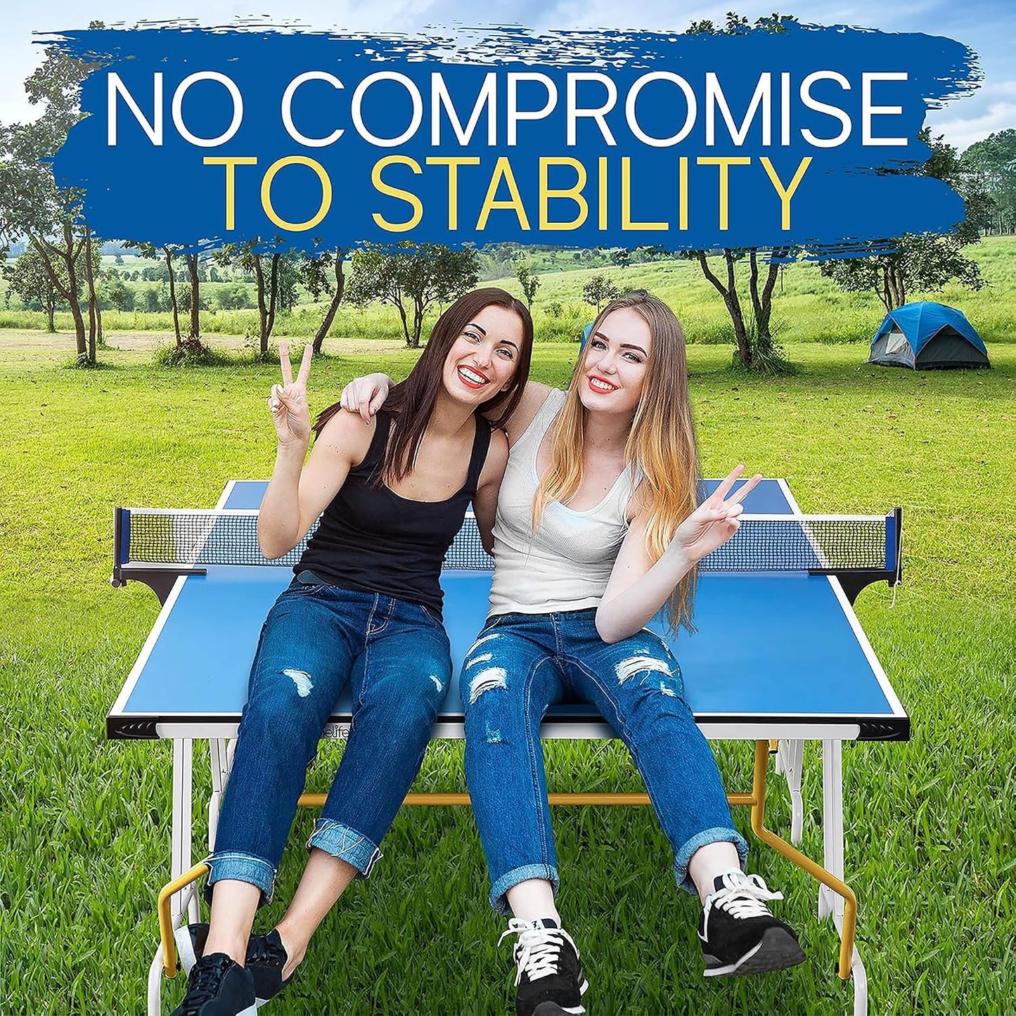 Table Tennis Table, Ping Pong Table W/Net, Foldable and Portable Ping Pong Set for Indoor Outdoor Use, Easy Assemble, Midsize, Blue