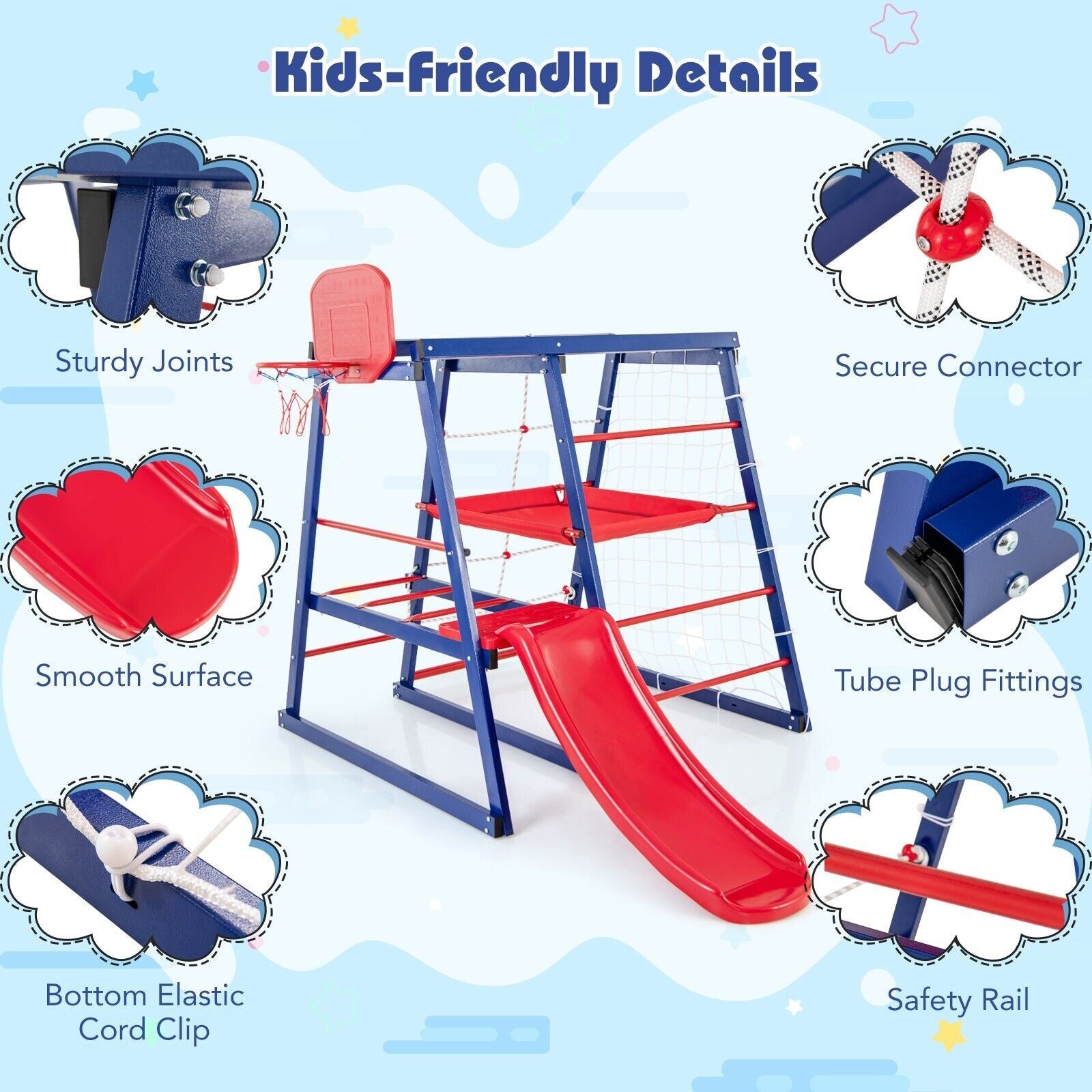 COSTWAY 7 in 1 Kids Climbing Toys Heavy Duty Metal Jungle Gym Set W/ Slide