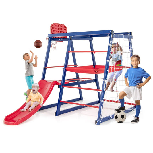 COSTWAY 7 in 1 Kids Climbing Toys Heavy Duty Metal Jungle Gym Set W/ Slide