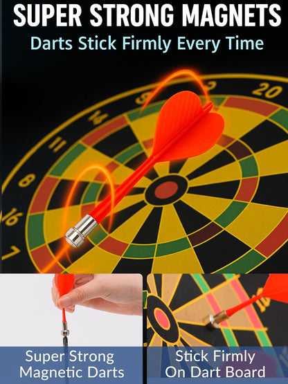 Magnetic Dart Board for Kids, Indoor Outdoor Dart Games with 12Pcs Magnetic Darts, Rollup Double Sided Board Game Set for Gifts