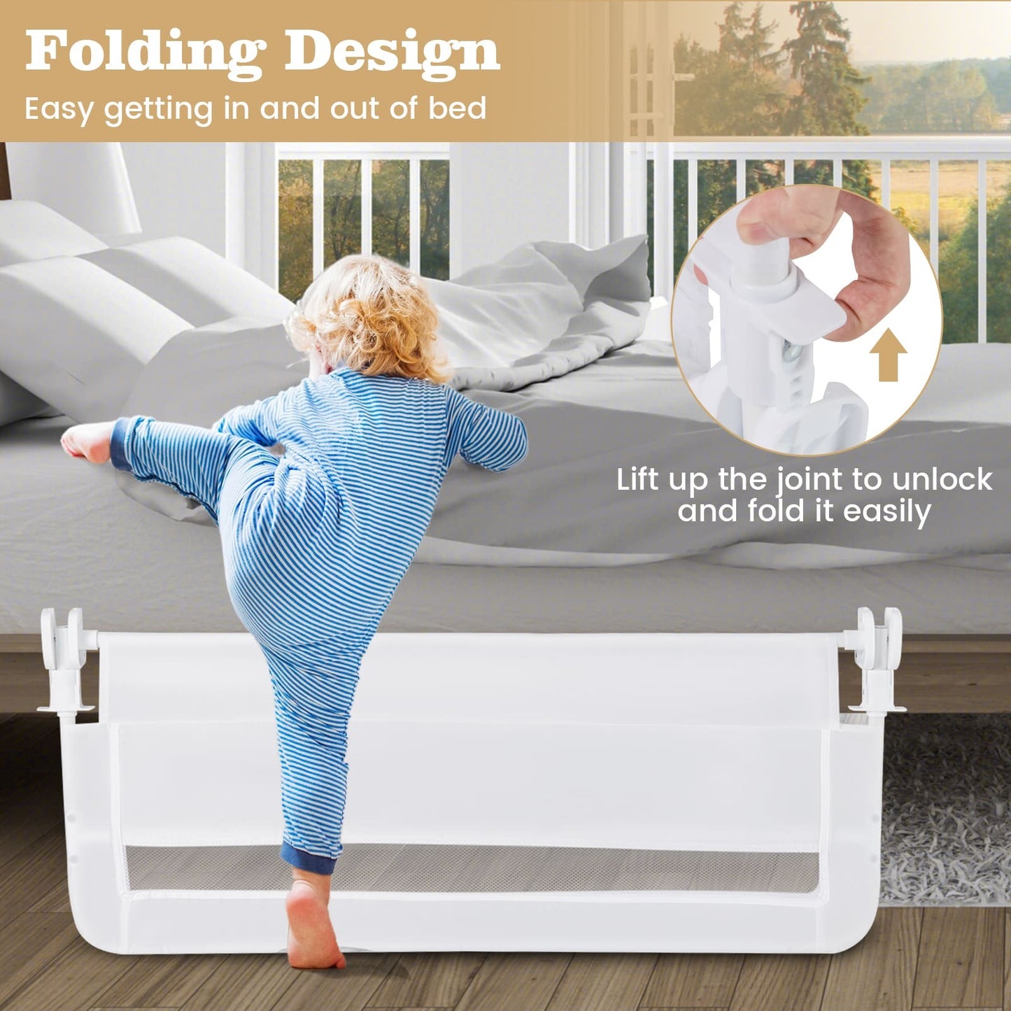 COSTWAY Toddlers Bed Rail Guard 100Cm Foldable Baby Bed Rail-White SVE10047WHBS
