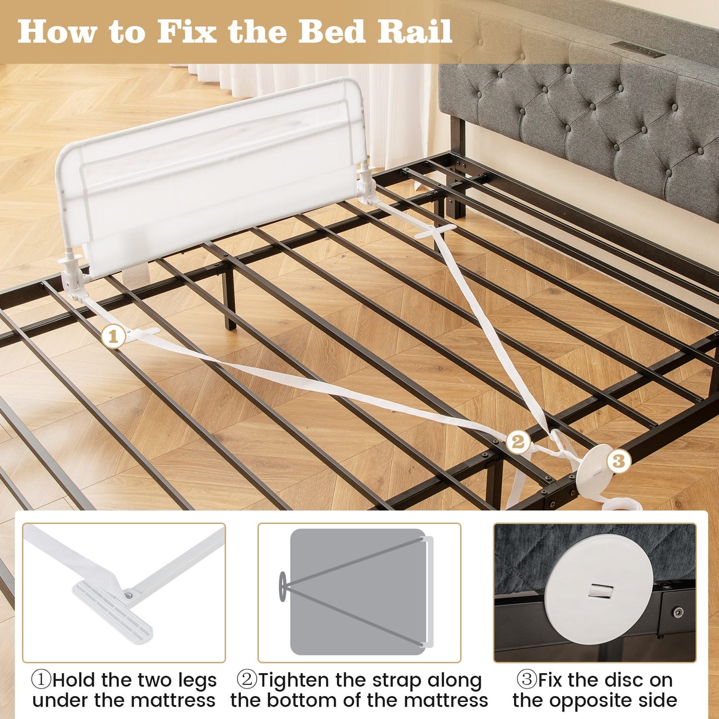 COSTWAY Toddlers Bed Rail Guard 100Cm Foldable Baby Bed Rail-White SVE10047WHBS
