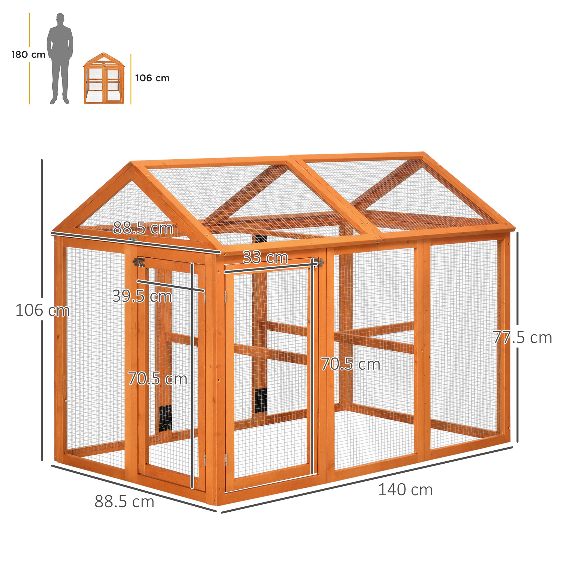 Large Chicken Run, Wooden Chicken Coop W/ Combinable Design-Natural Wood Finish